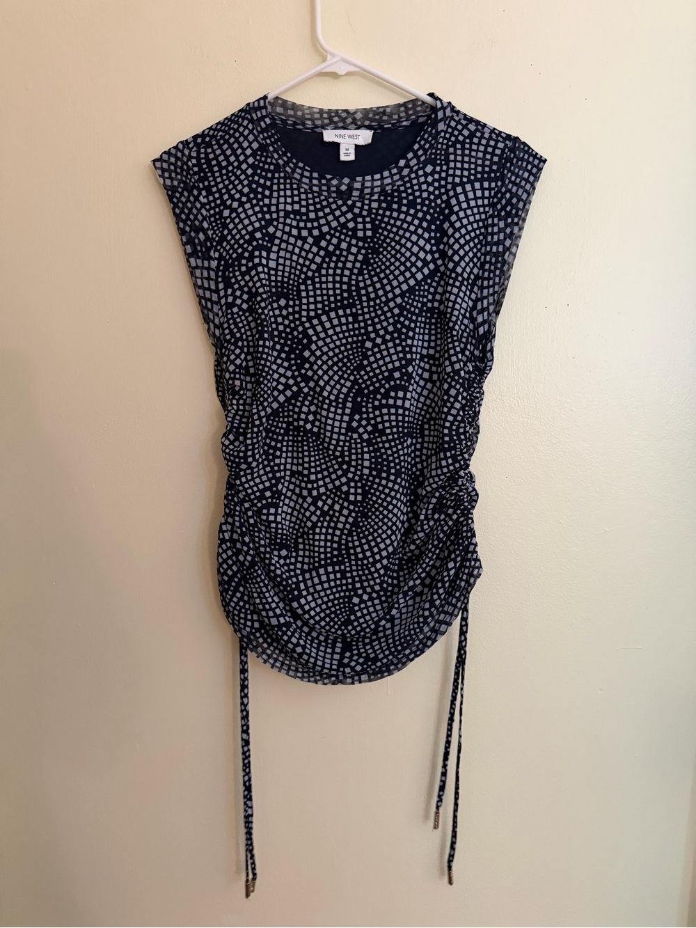 Nine West Navy & White Side-Ruched Tank Top